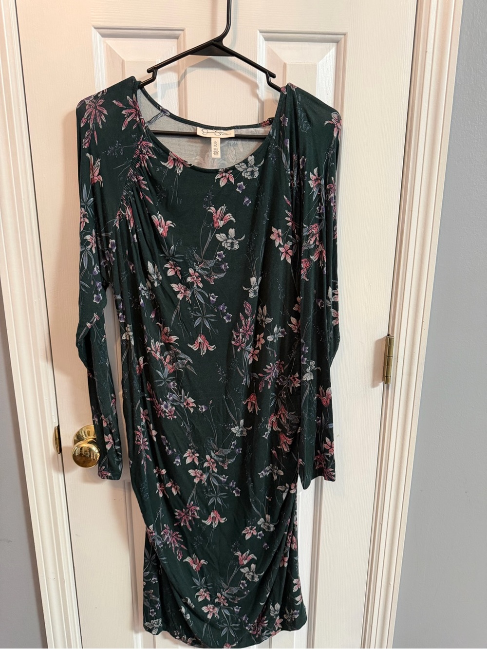 Jessica Simpson Dark Green Floral Long Sleeve Maternity Dress